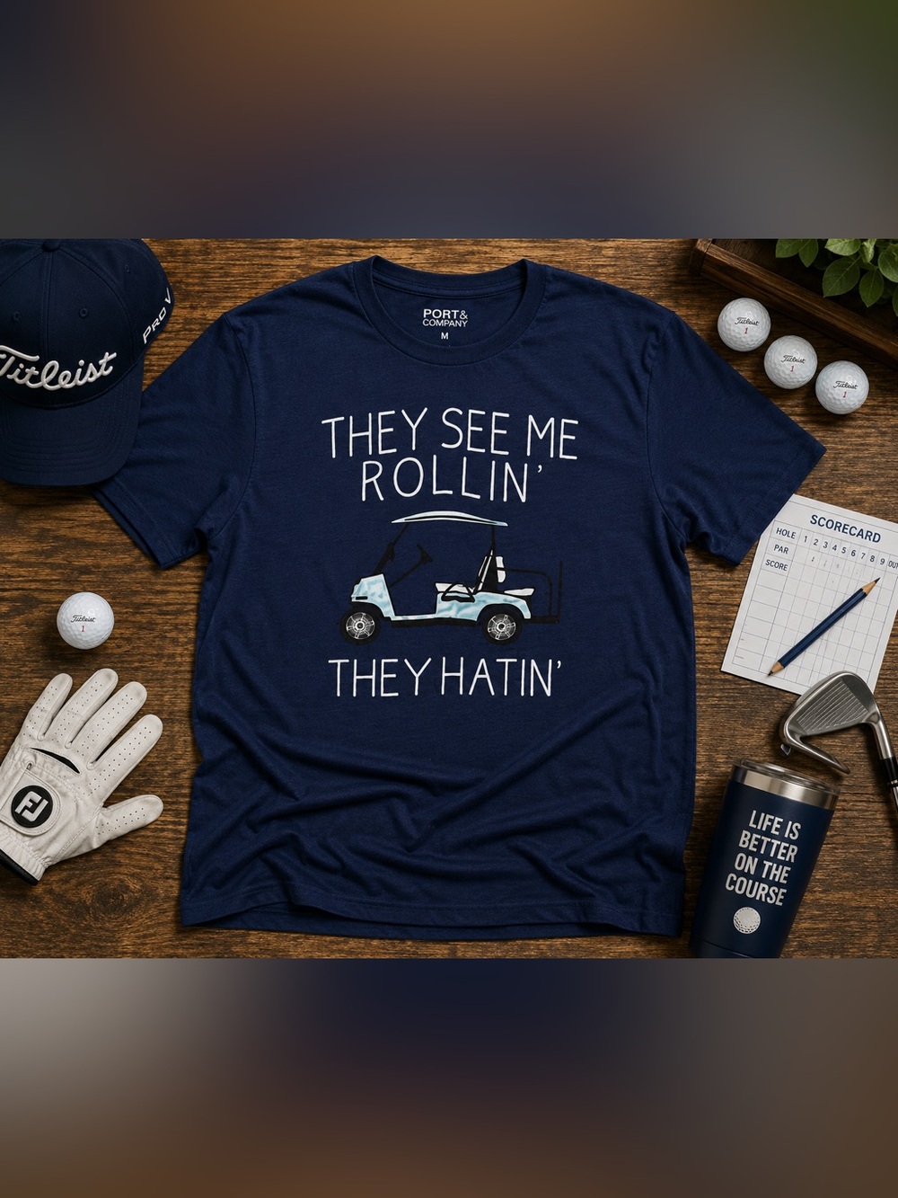 They See Me Rollin Golf Cart Funny Graphic Tee Navy Men’s M